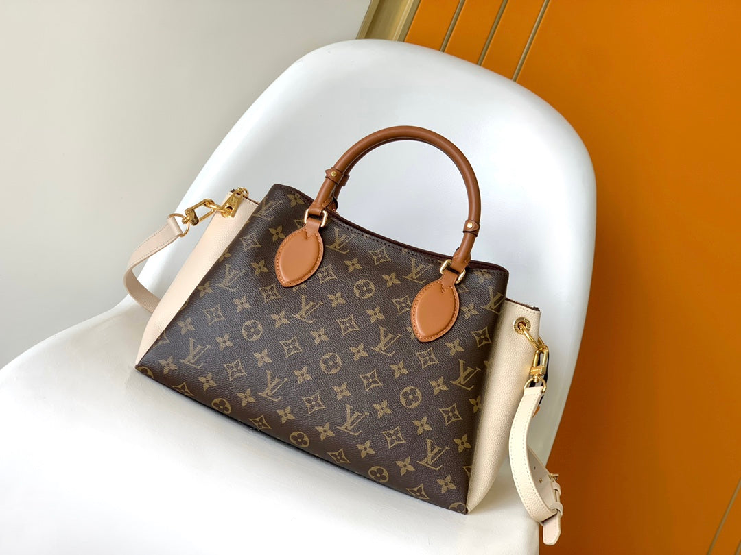 Louis Vuitton Classic Monogram Canvas Handbag with Leather Trim and Top Handles