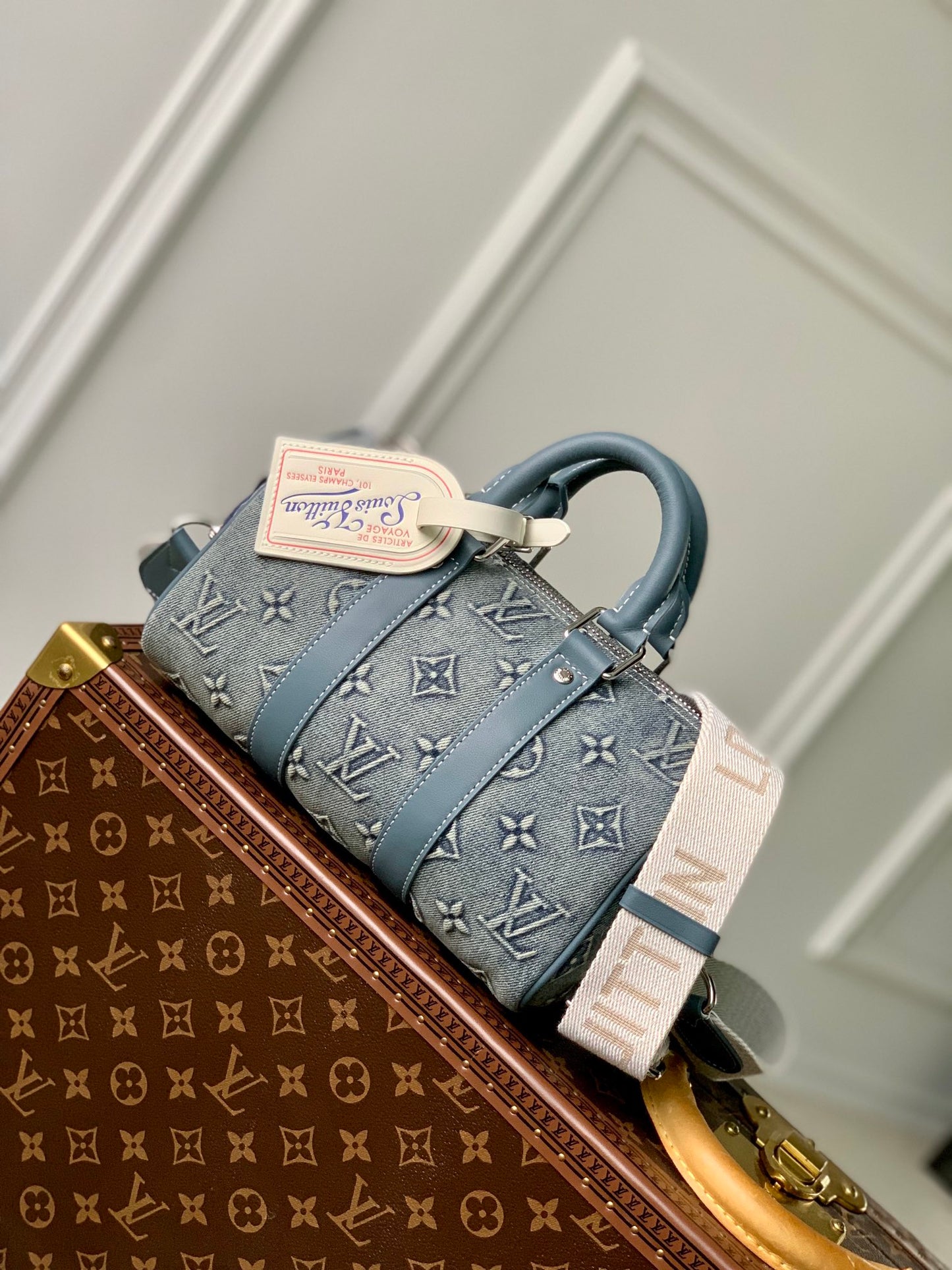 Louis Vuitton Blue Denim Monogram Jacquard Duffle Handbag with Shoulder Strap