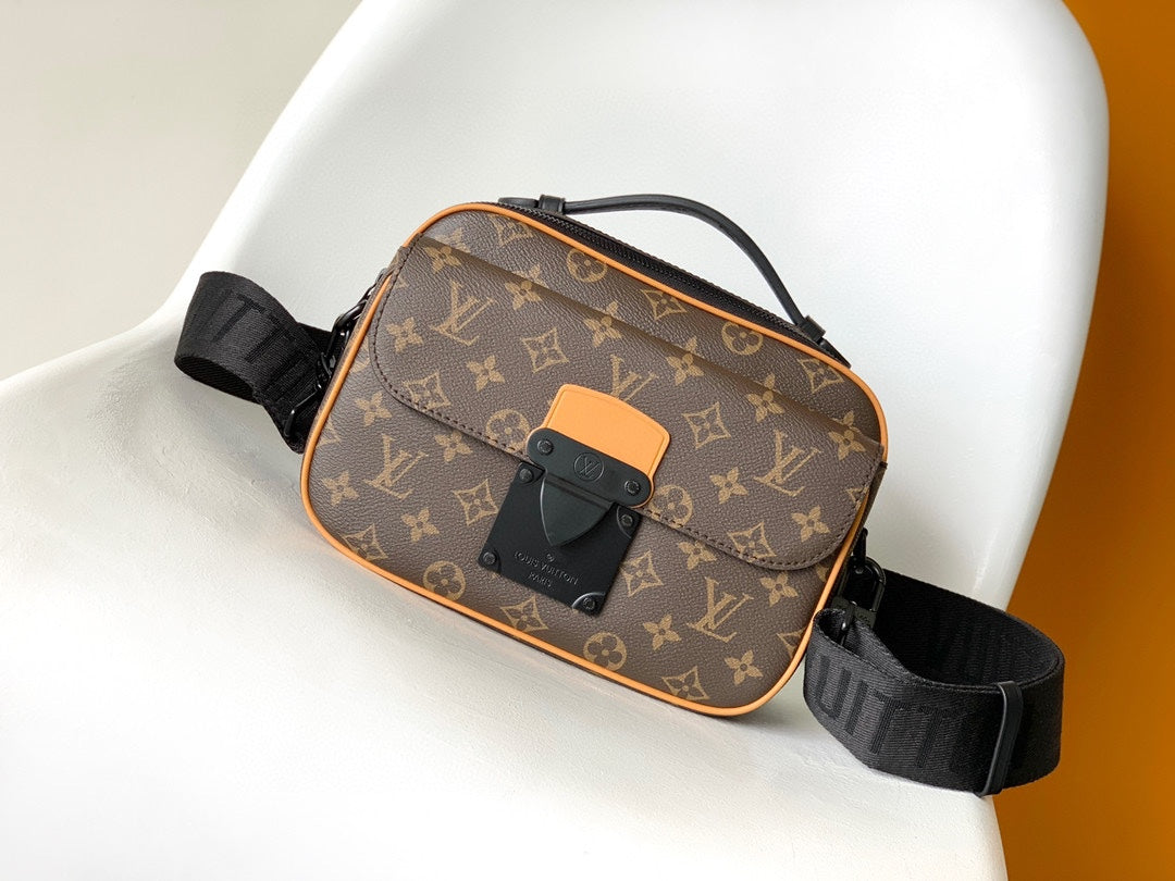 Louis Vuitton Vintage Brown Monogram Crossbody Bag with Black Adjustable Strap
