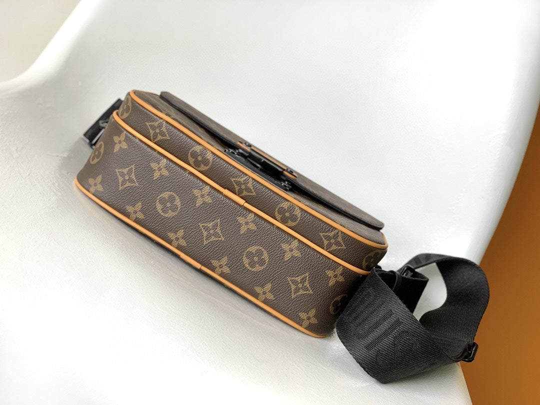 Louis Vuitton Vintage Brown Monogram Crossbody Bag with Black Adjustable Strap