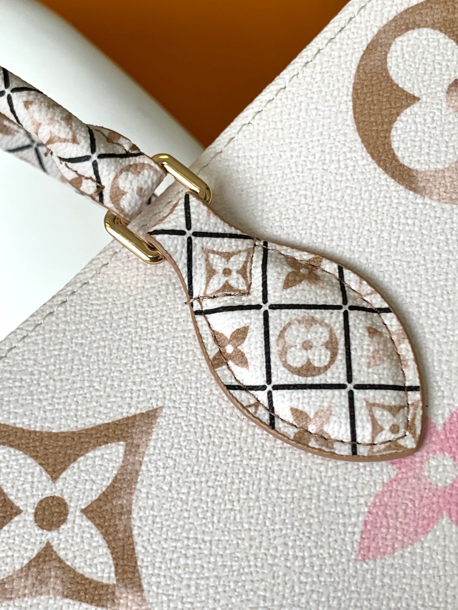 Louis Vuitton Luxury Cream Monogram Leather Tote Bag with Patterned Handles