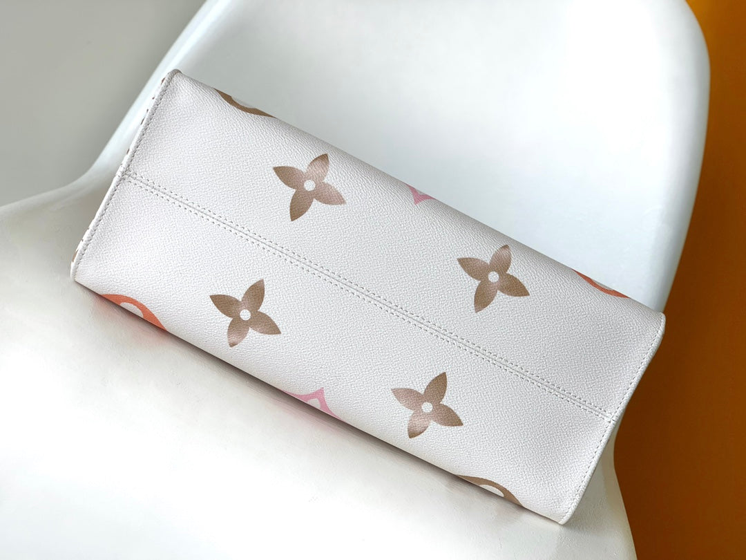 Louis Vuitton Luxury Cream Monogram Leather Tote Bag with Patterned Handles