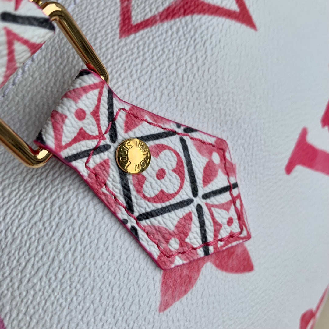 Louis Vuitton Luxury Pink and White Monogram Print Top Handle Handbag with Strap