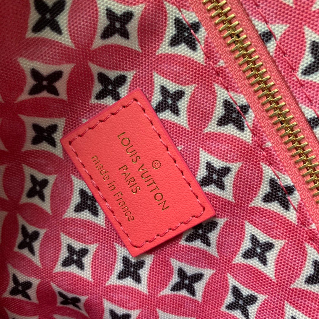 Louis Vuitton Luxury Pink and White Monogram Print Top Handle Handbag with Strap