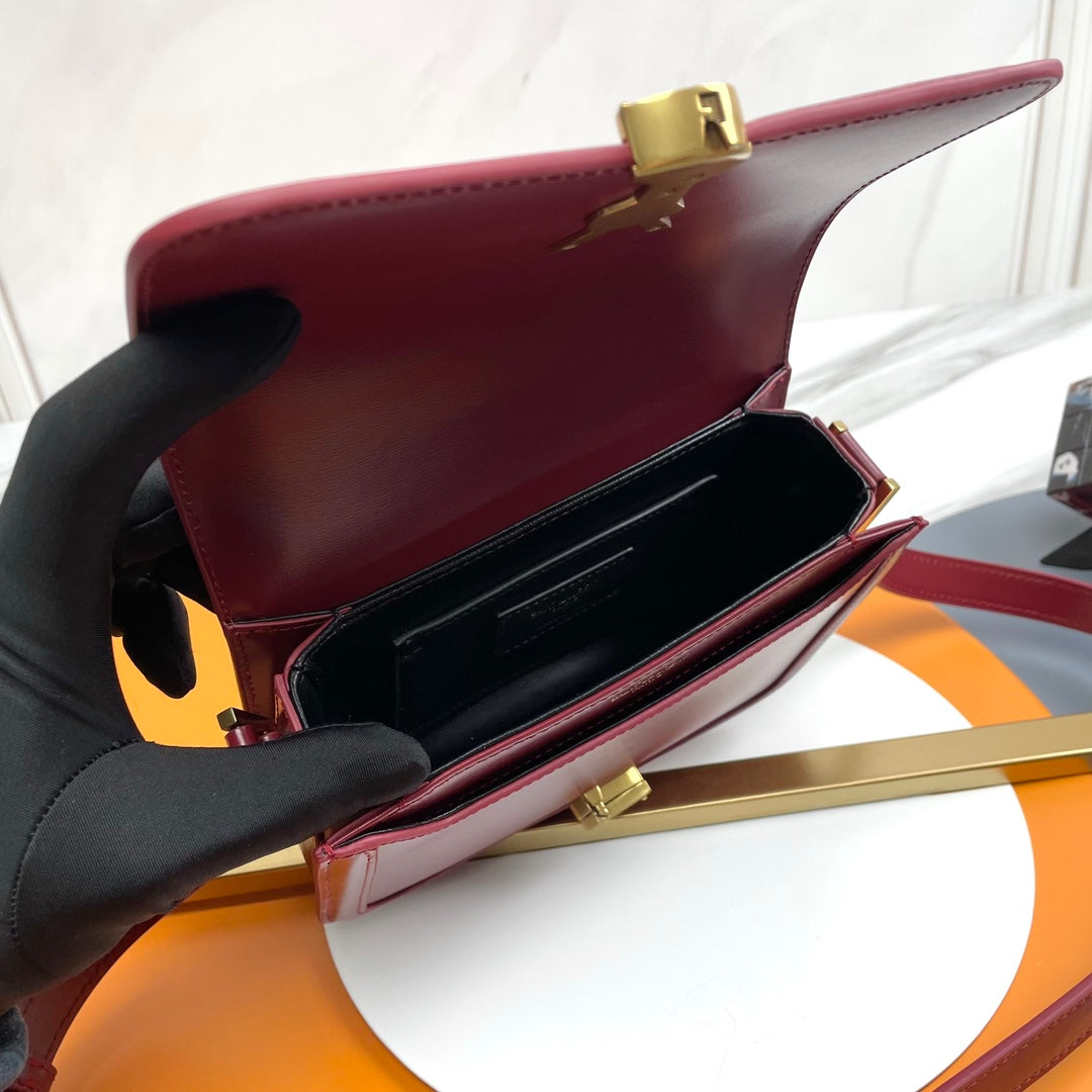 Saint Laurent Solferino Small Shoulder Bag in Burgundy Leather