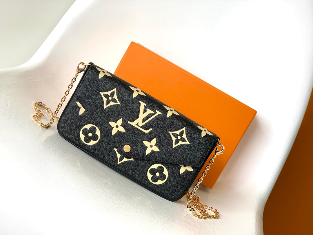 Louis Vuitton Félicie Pochette Monogram Empreinte Leather Chain Wallet - Black &amp; Gold
