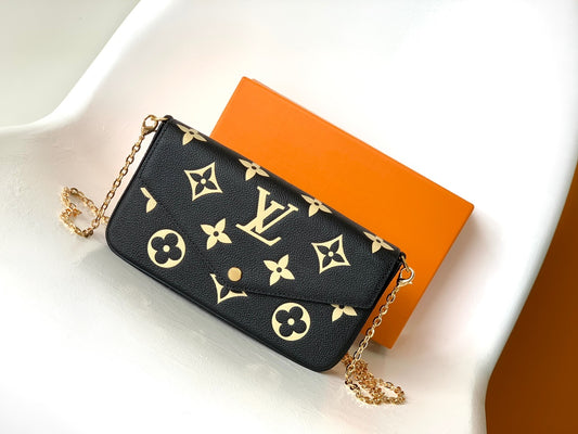 Louis Vuitton Félicie Pochette Monogram Empreinte Leather Chain Wallet - Black &amp; Gold