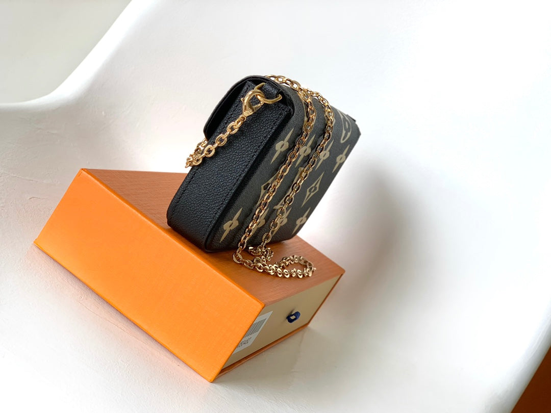 Louis Vuitton Félicie Pochette Monogram Empreinte Leather Chain Wallet - Black & Gold