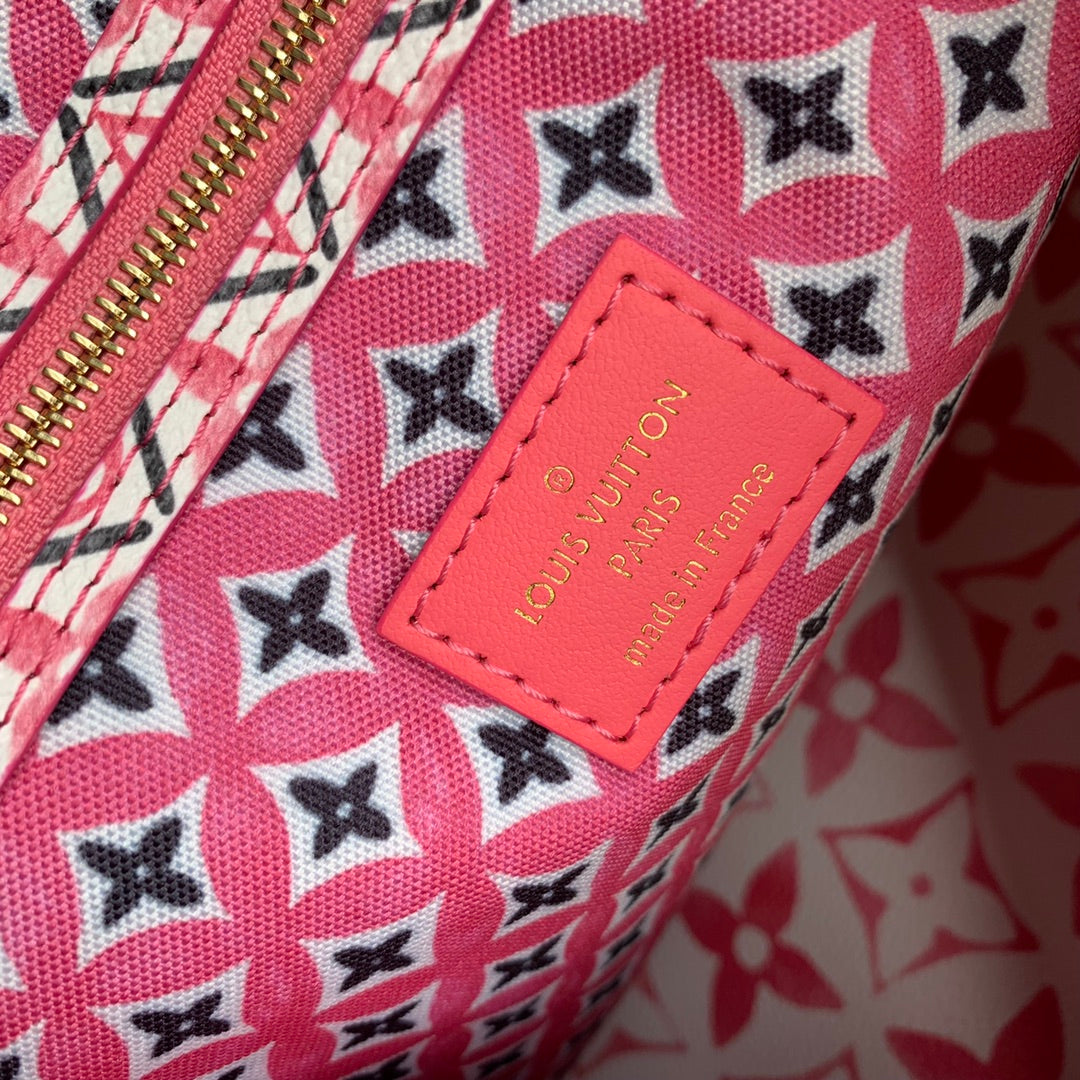 Louis Vuitton Luxury Pink Floral Monogram White Tote Bag with Drawstring Sides