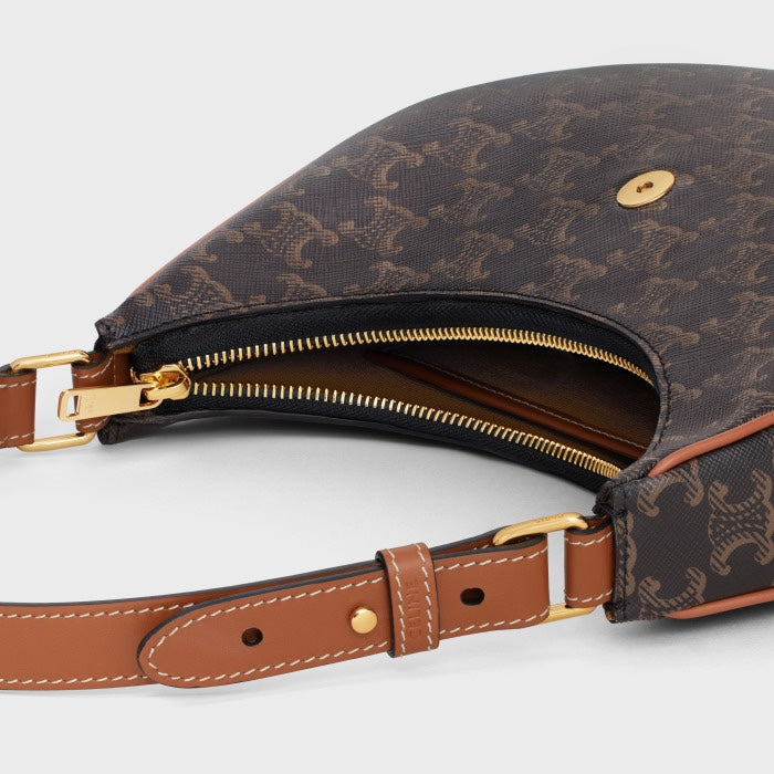CELINE Ava Triomphe Bag in Triomphe Canvas and Calfskin - Tan