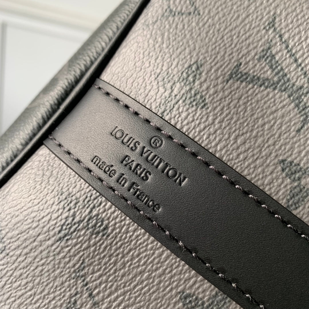 Louis Vuitton Classic Black Monogram Travel Duffle Bag with Shoulder Strap