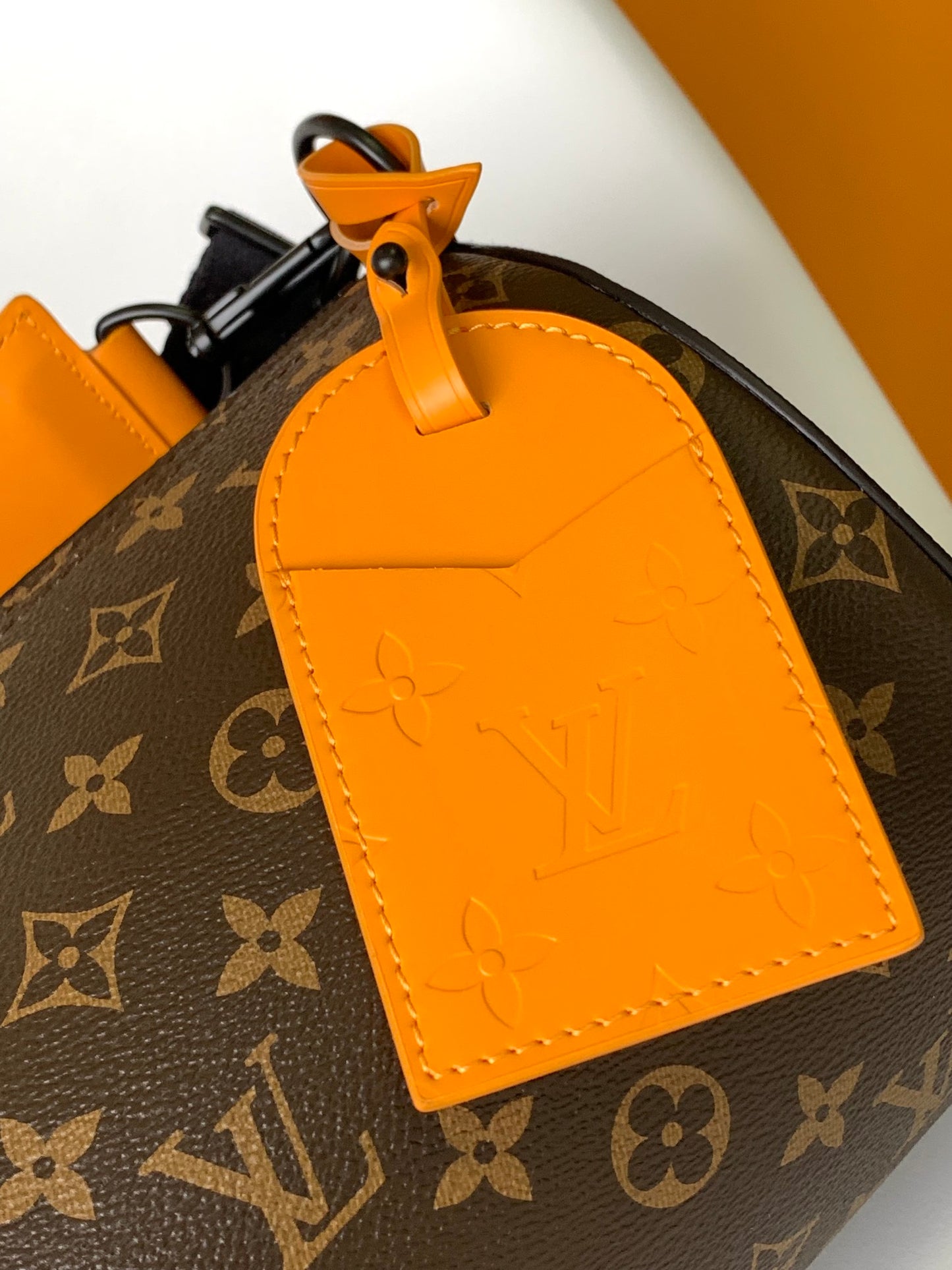 Louis Vuitton Monogram Print Canvas Shoulder Bag with Orange Leather Strap