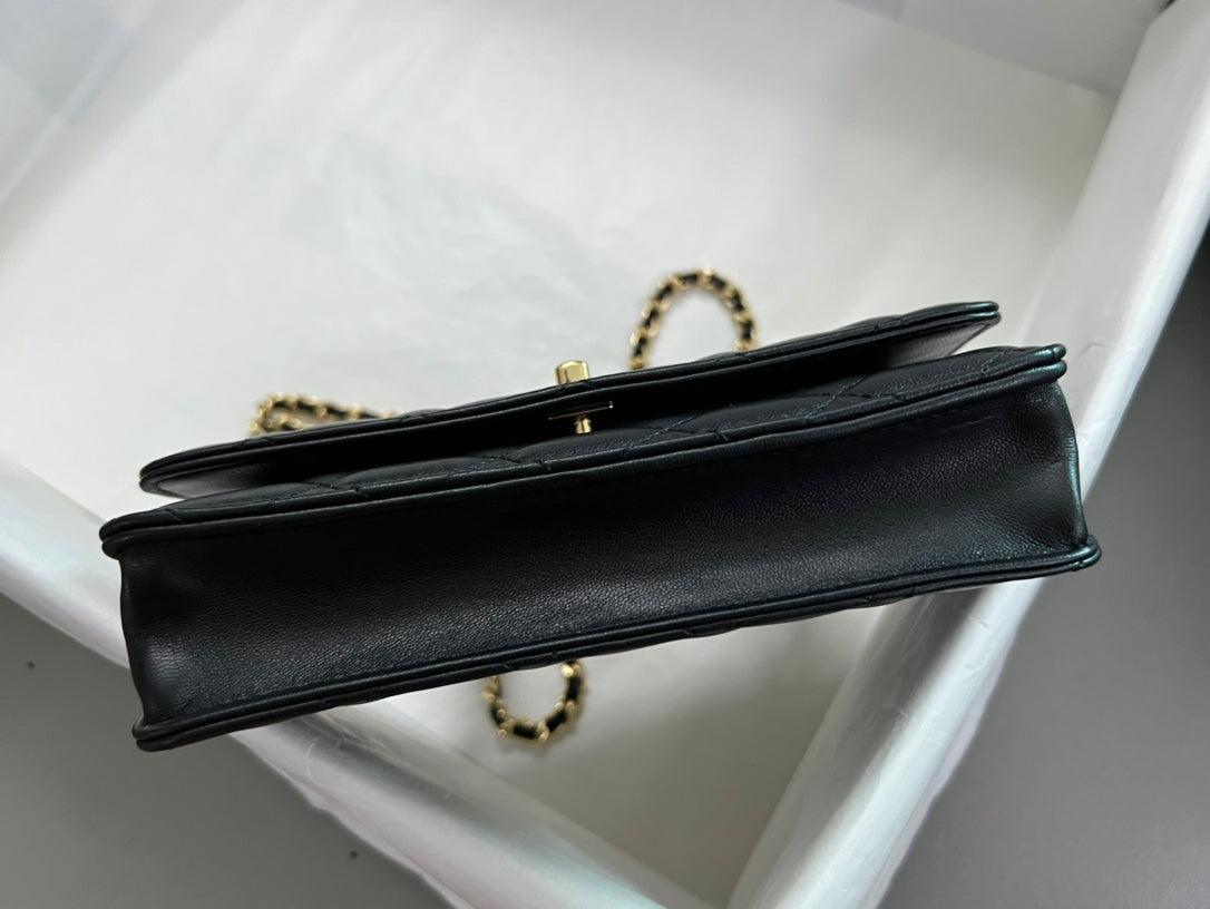 Chanel Small Flap Bag with Top Handle - Black Quilted Leather Gold Hardware