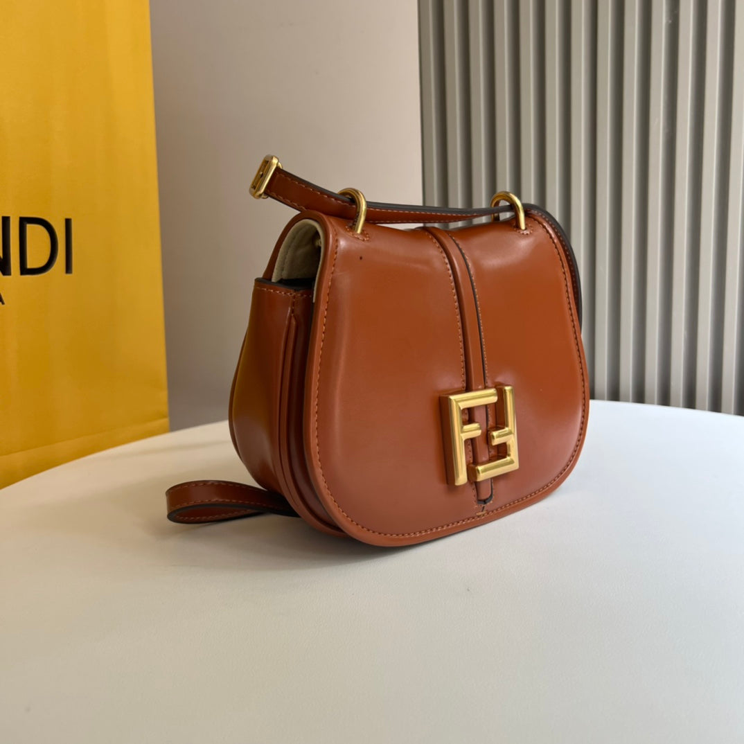 Fendi C'Mon Small Brown Leather Shoulder Bag with Gold FF Logo