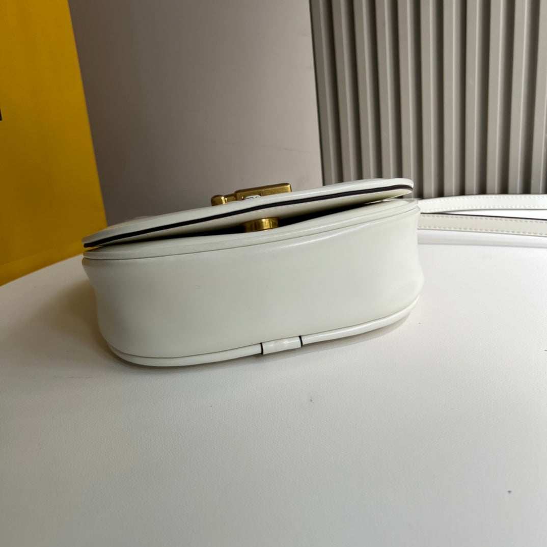 Fendi C'mon Small White Leather Shoulder Bag with Gold FF Logo