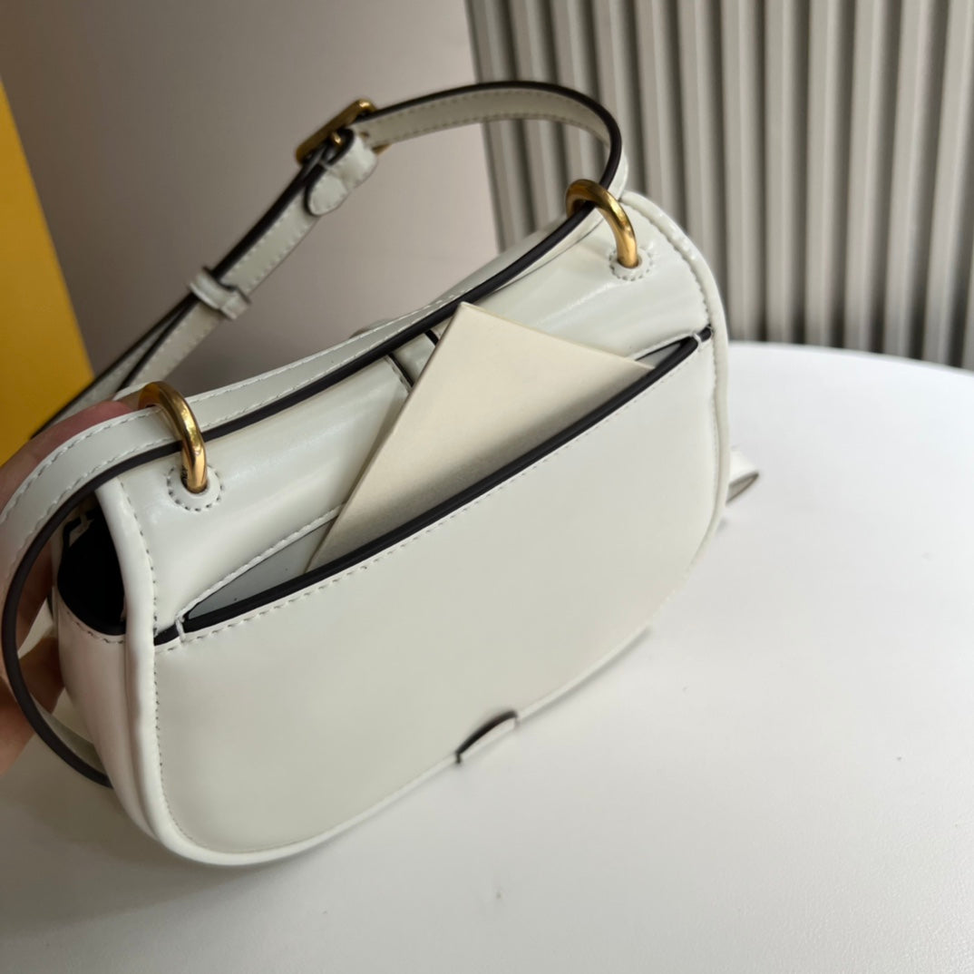 Fendi C'mon Small White Leather Shoulder Bag with Gold FF Logo