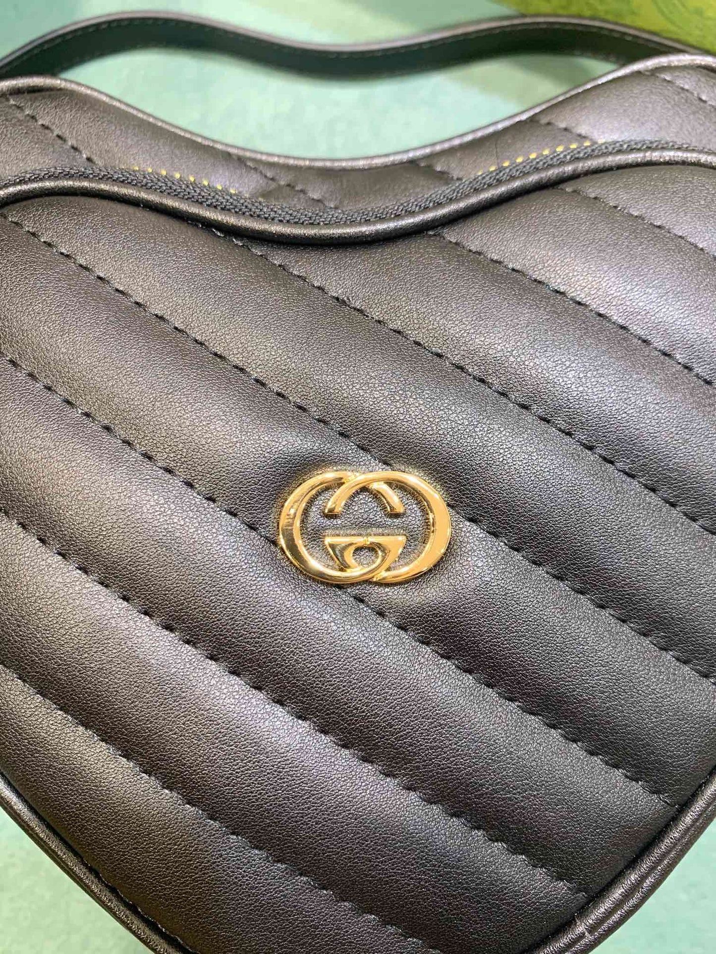 Gucci Quilted Black Leather Heart Shaped Crossbody Shoulder Bag