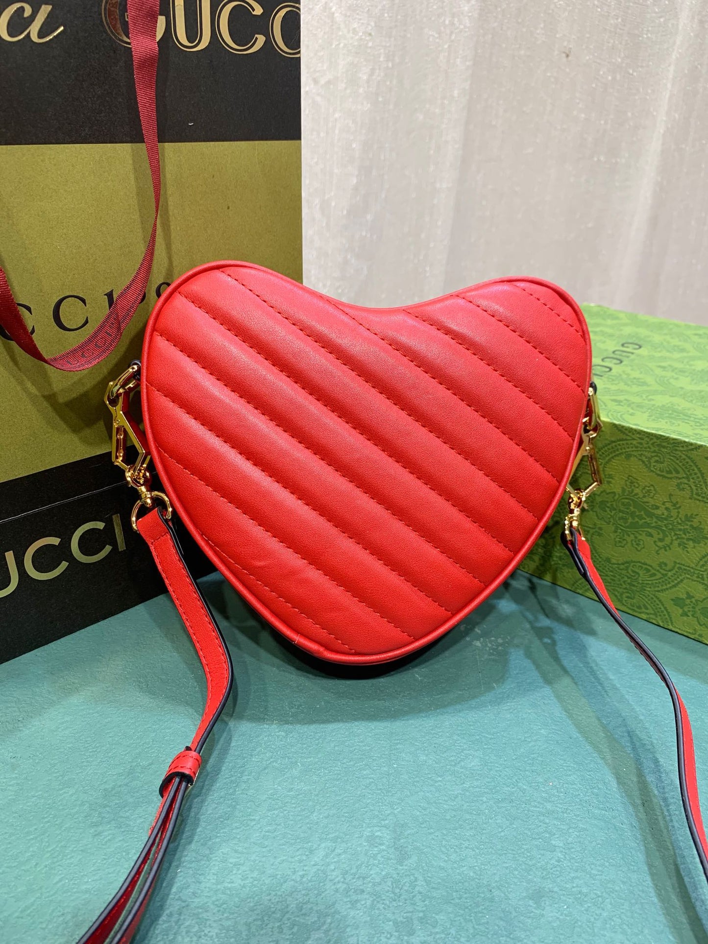 Gucci Heart Shaped Red Quilted Leather Crossbody Shoulder Bag