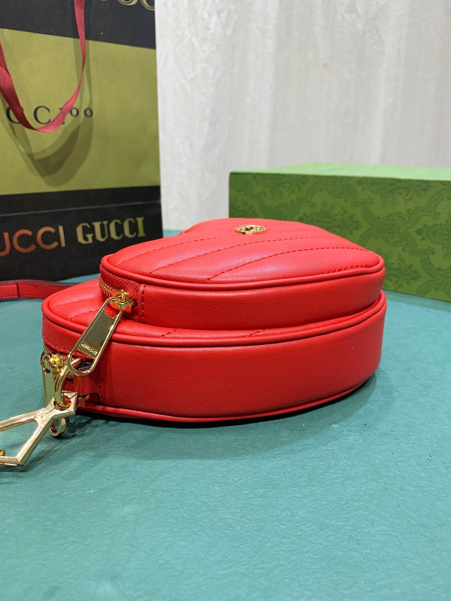 Gucci Heart Shaped Red Quilted Leather Crossbody Shoulder Bag