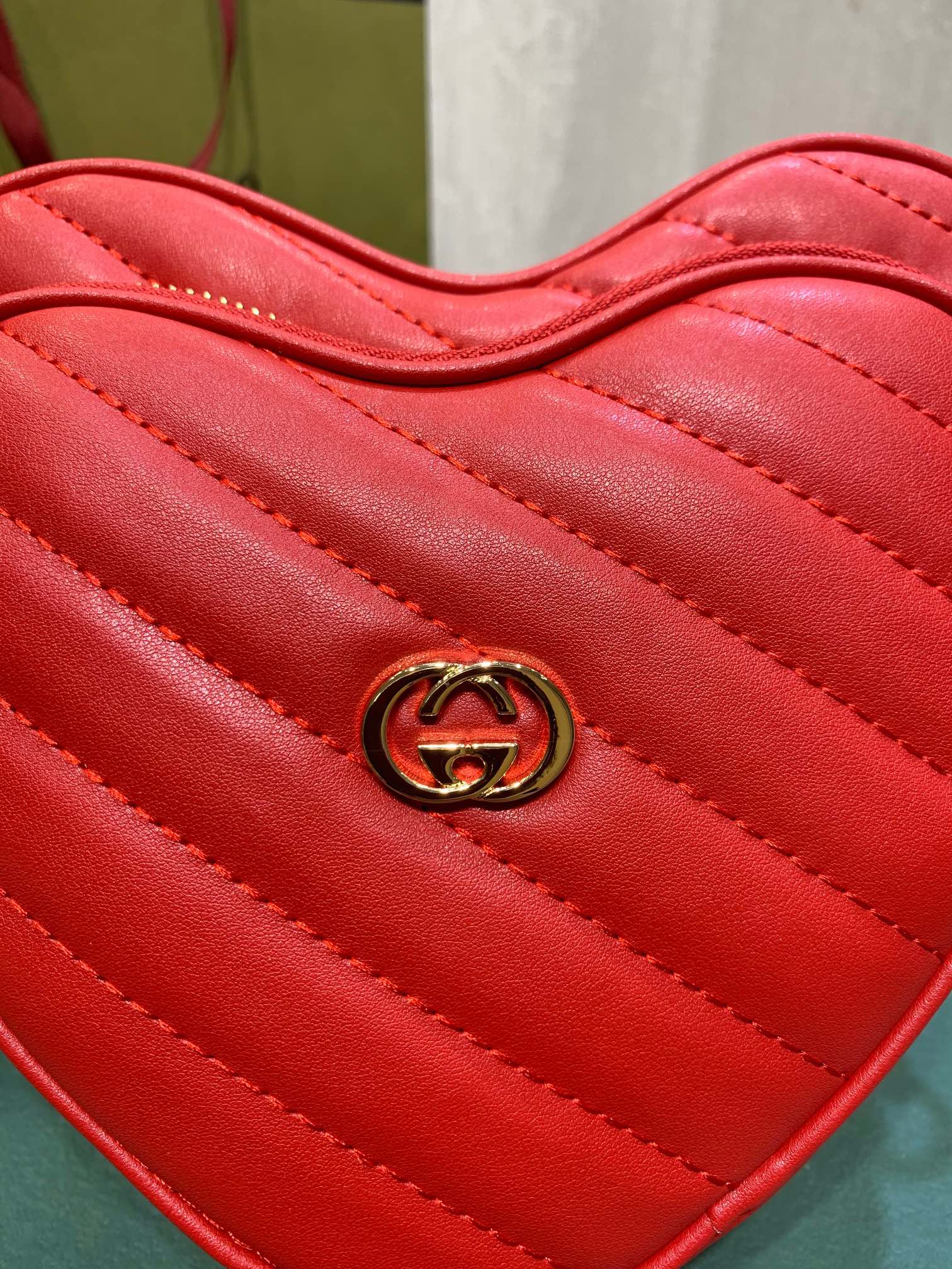 Gucci Heart Shaped Red Quilted Leather Crossbody Shoulder Bag