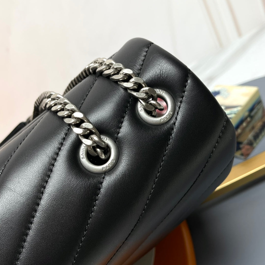 Saint Laurent Loulou Large Chain Bag in Quilted Leather Black