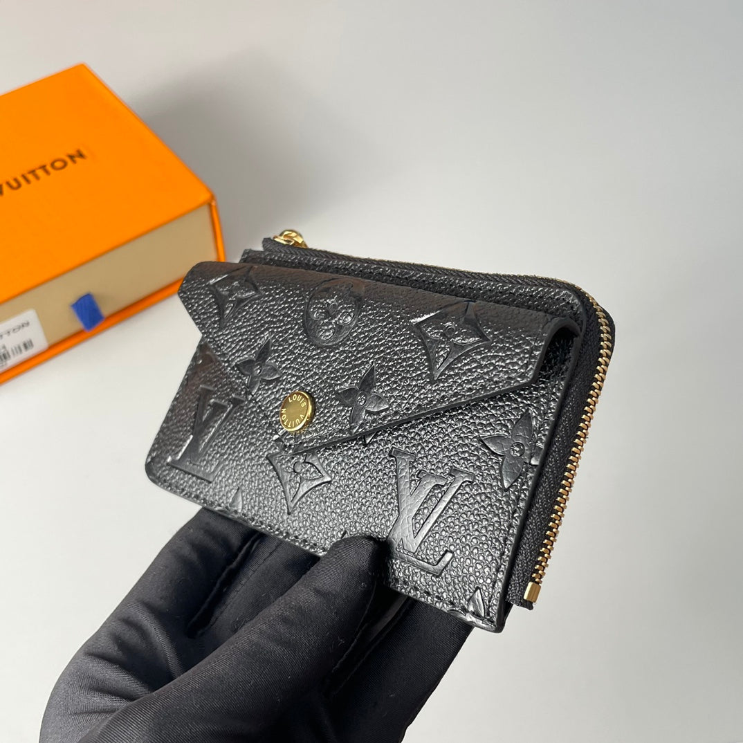 Louis Vuitton Black Embossed Leather Card Holder Wallet with Envelope Pocket