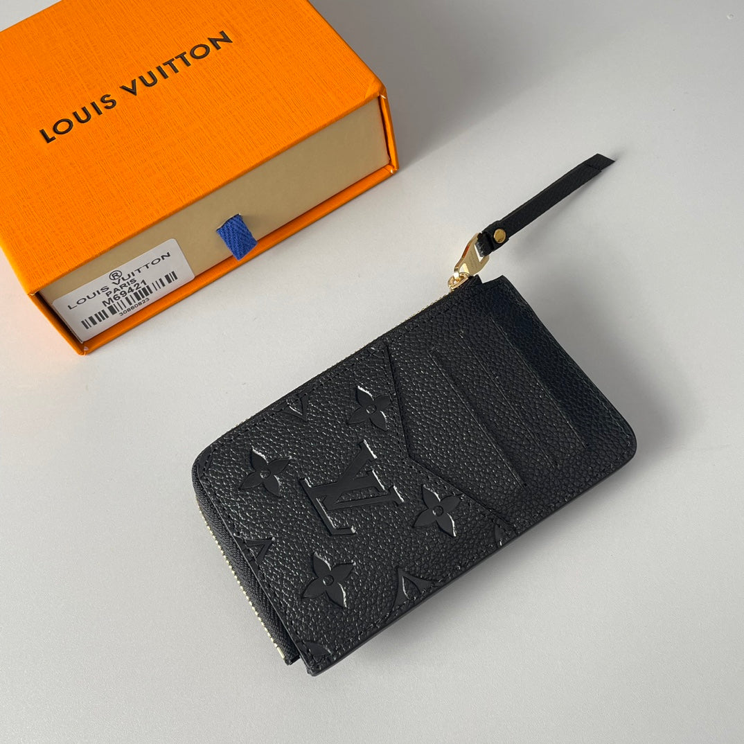 Louis Vuitton Black Embossed Leather Card Holder Wallet with Envelope Pocket