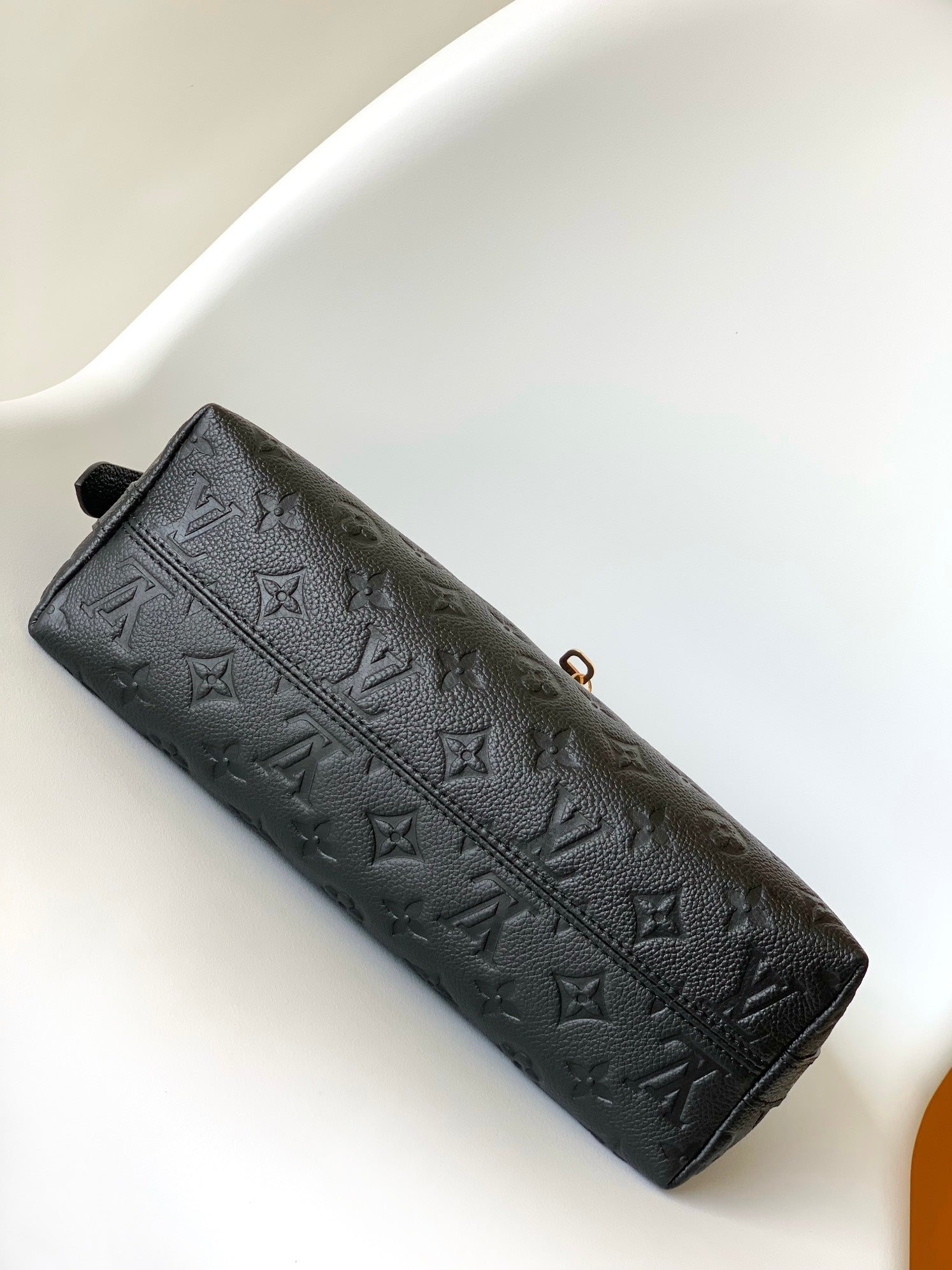 Louis Vuitton Classic Black Embossed Leather Shoulder Bag with Gold Hardware