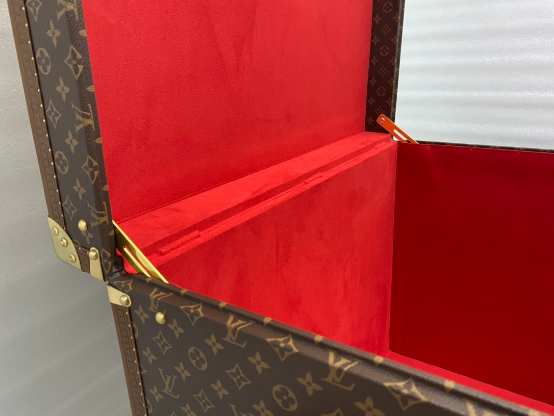 Vintage Monogram Pattern Square Storage Trunk with Gold Hardware