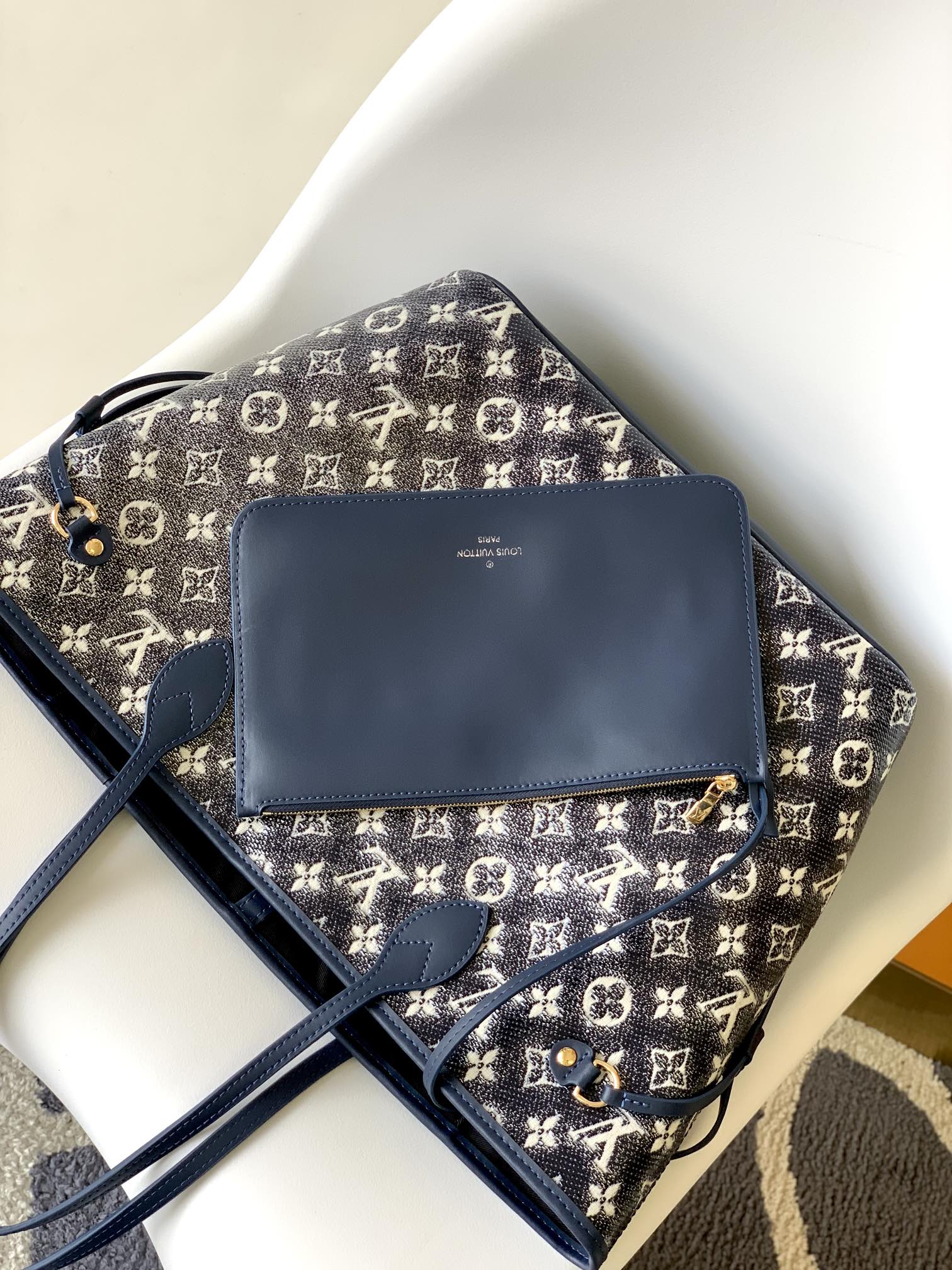 Louis Vuitton Classic Navy Blue Monogram Jacquard Shoulder Tote Bag