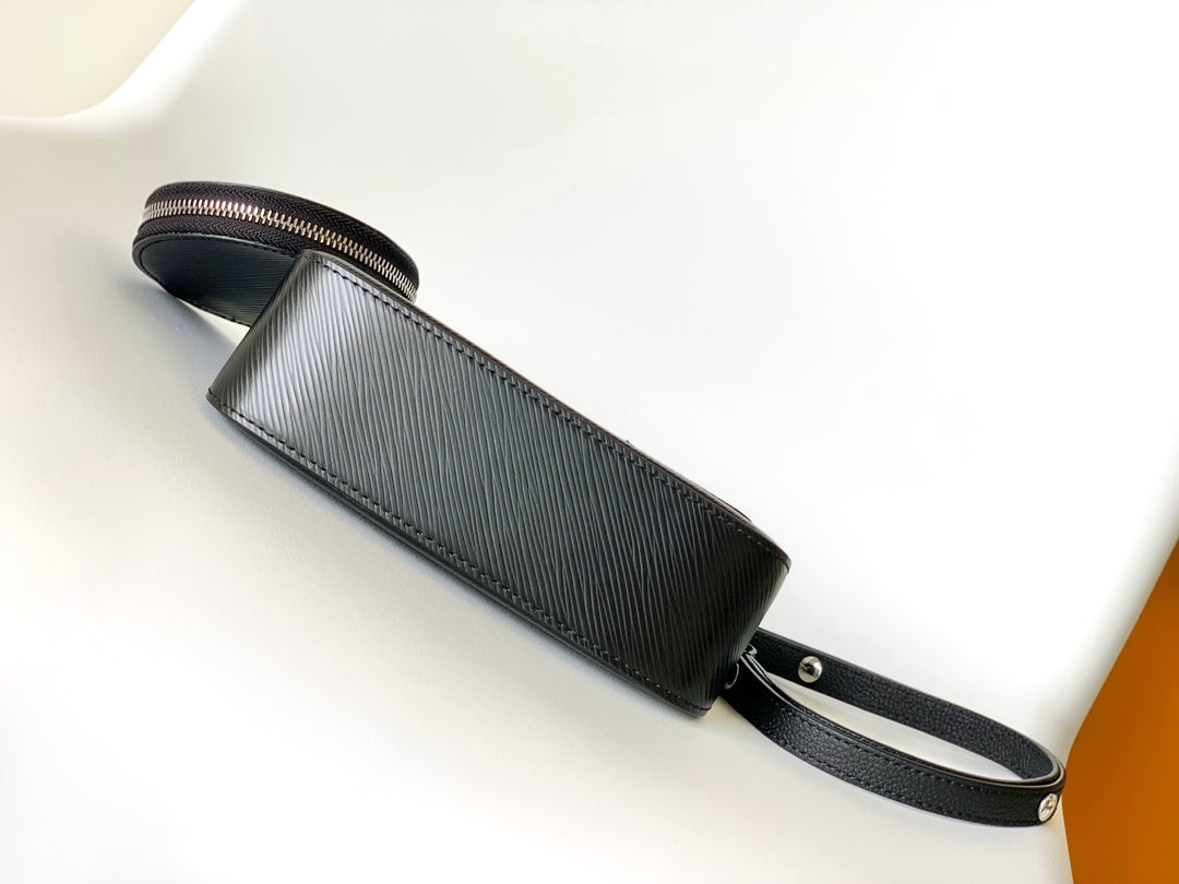 Louis Vuitton Classic Black Textured Leather Baguette Shoulder Bag with Silver Chain