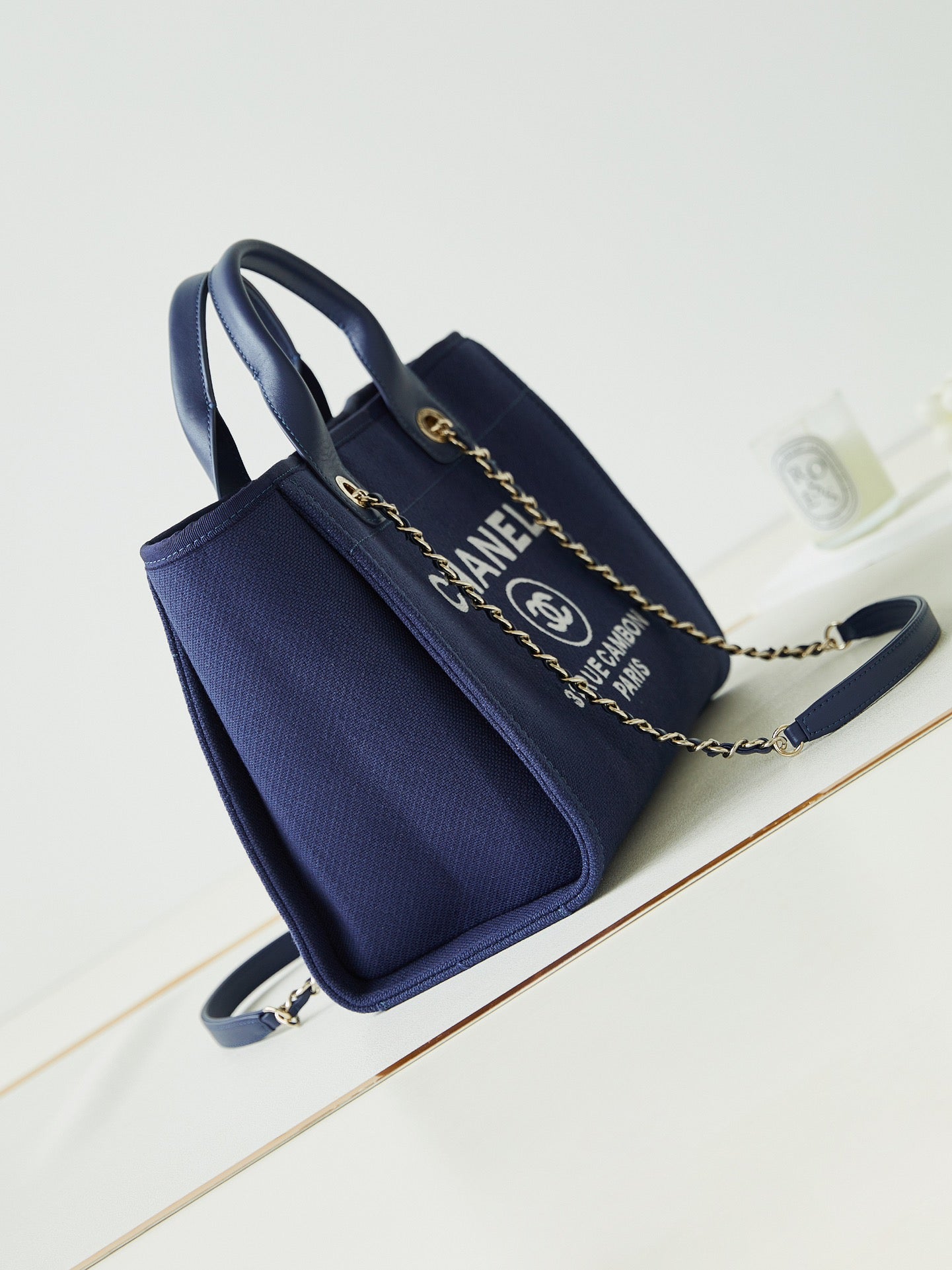 Chanel Deauville Medium Canvas Tote Bag - Navy Blue with Silver-Tone Hardware