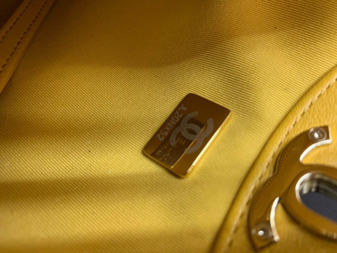 Chanel Mustard Yellow Quilted Shearling Top Handle Handbag