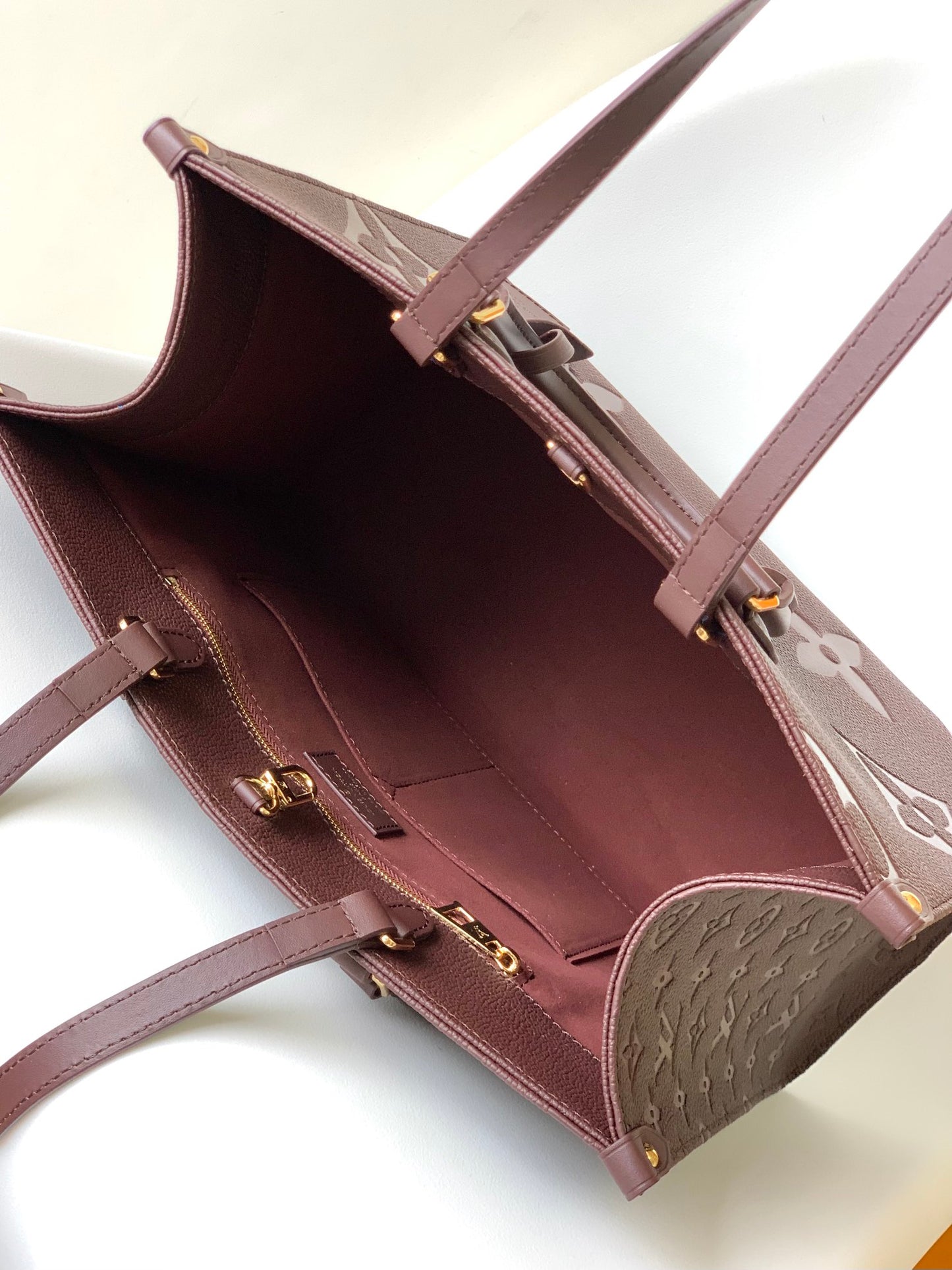 Louis Vuitton Dark Burgundy Embossed Leather Tote Bag with Top Handles