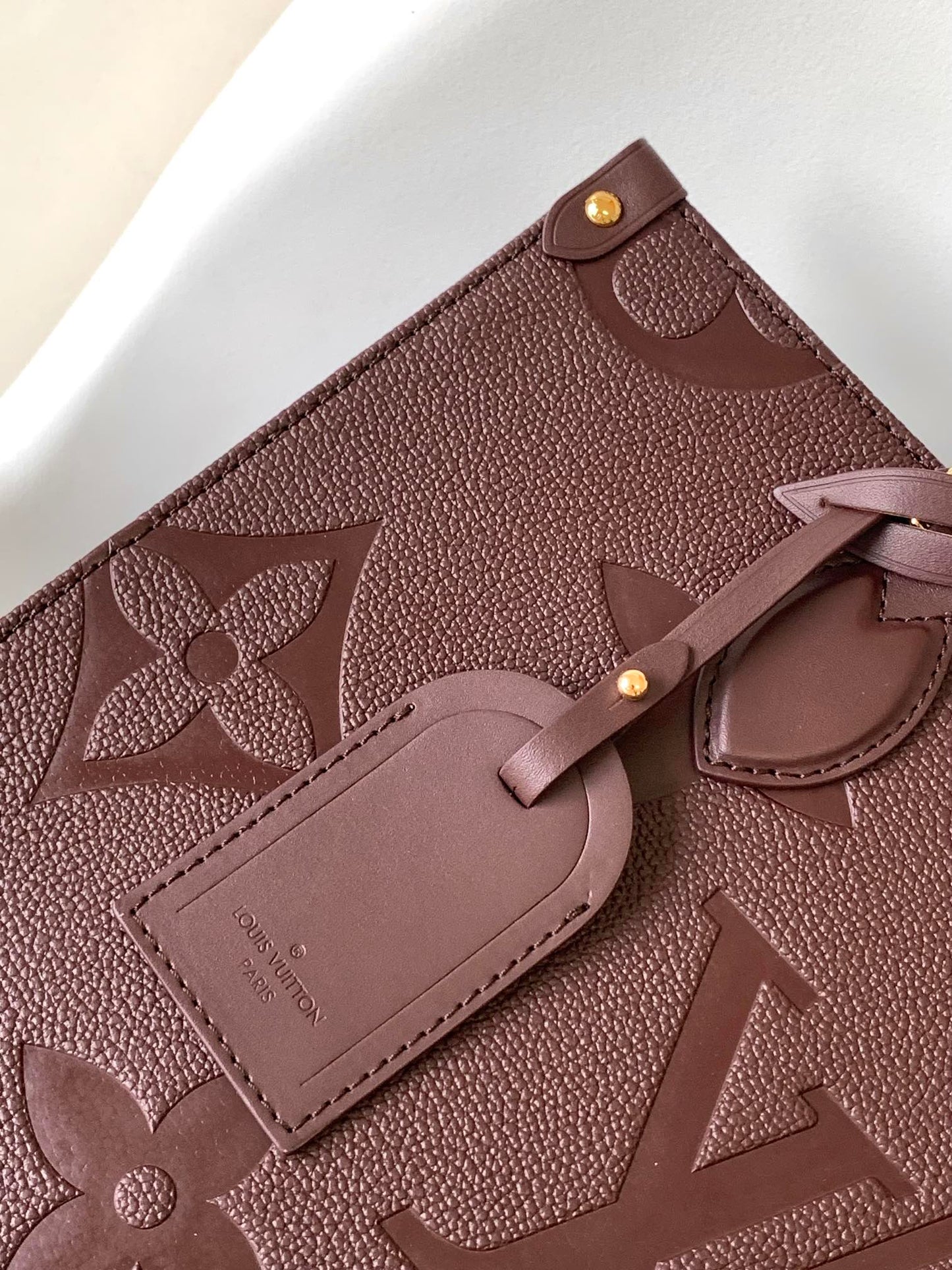 Louis Vuitton Dark Burgundy Embossed Leather Tote Bag with Top Handles