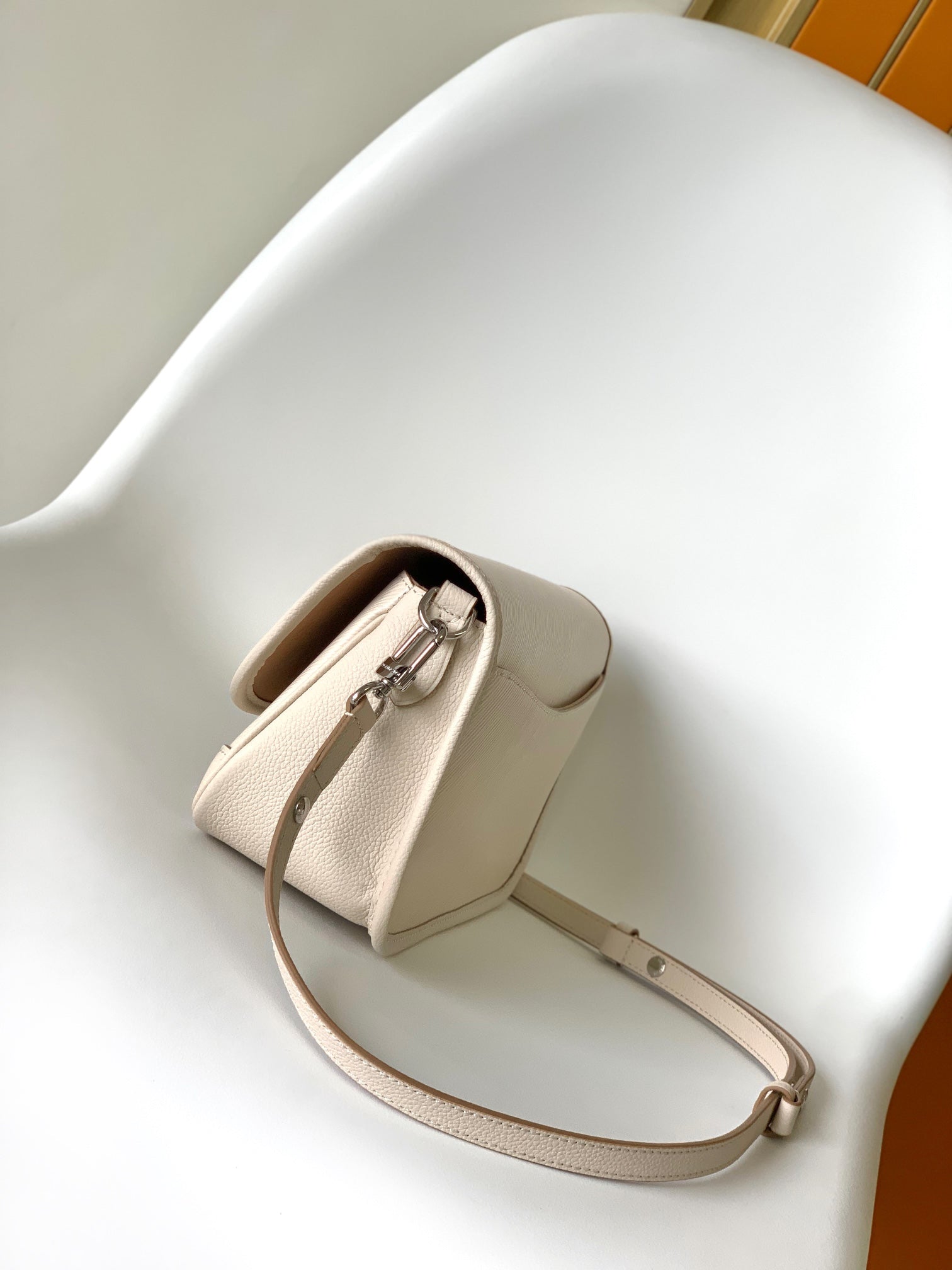 Louis Vuitton Elegant Nude Pink Leather Flap Shoulder Bag for Women