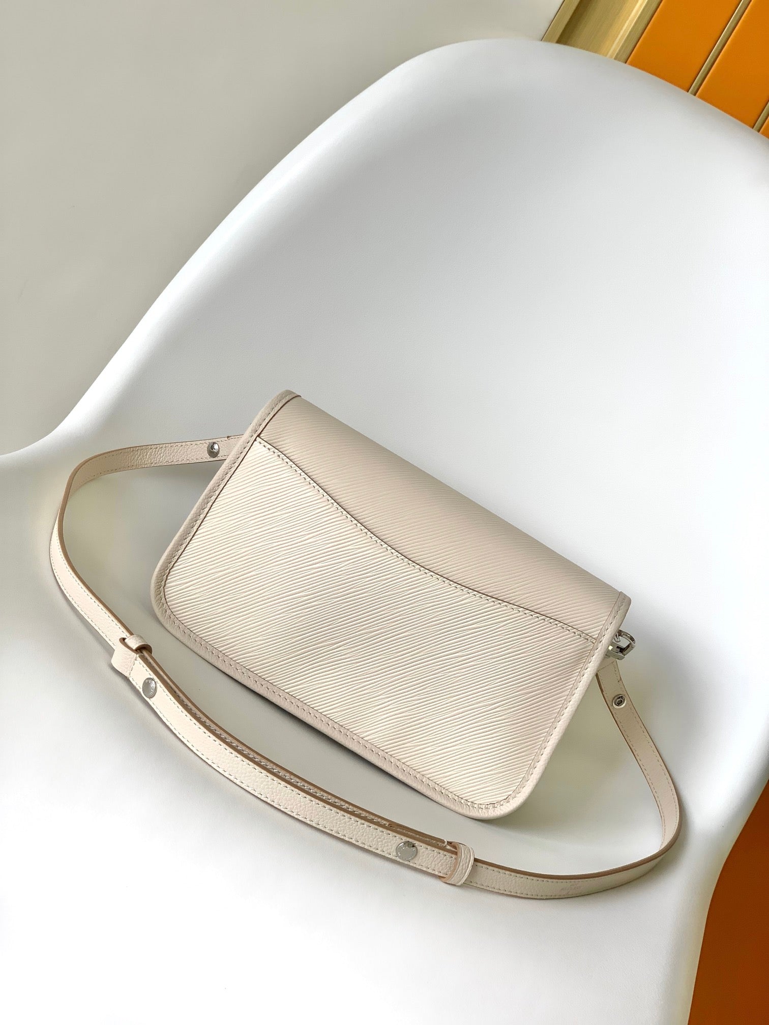 Louis Vuitton Elegant Nude Pink Leather Flap Shoulder Bag for Women