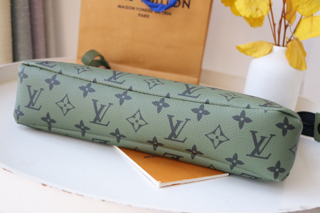 Louis Vuitton Olive Green Monogram Print Canvas Zippered Clutch Pouch
