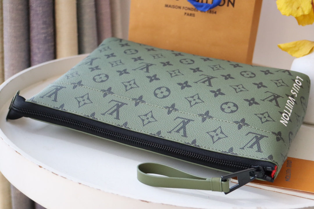 Louis Vuitton Olive Green Monogram Print Canvas Zippered Clutch Pouch