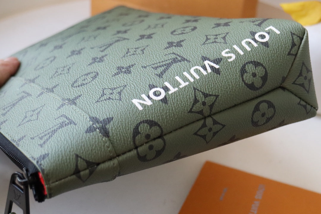 Louis Vuitton Olive Green Monogram Print Canvas Zippered Clutch Pouch