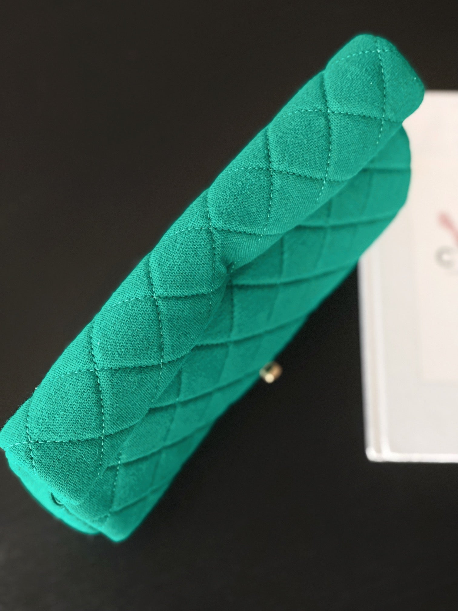 Chanel Green Quilted Fabric Classic Flap Bag with Gold Hardware