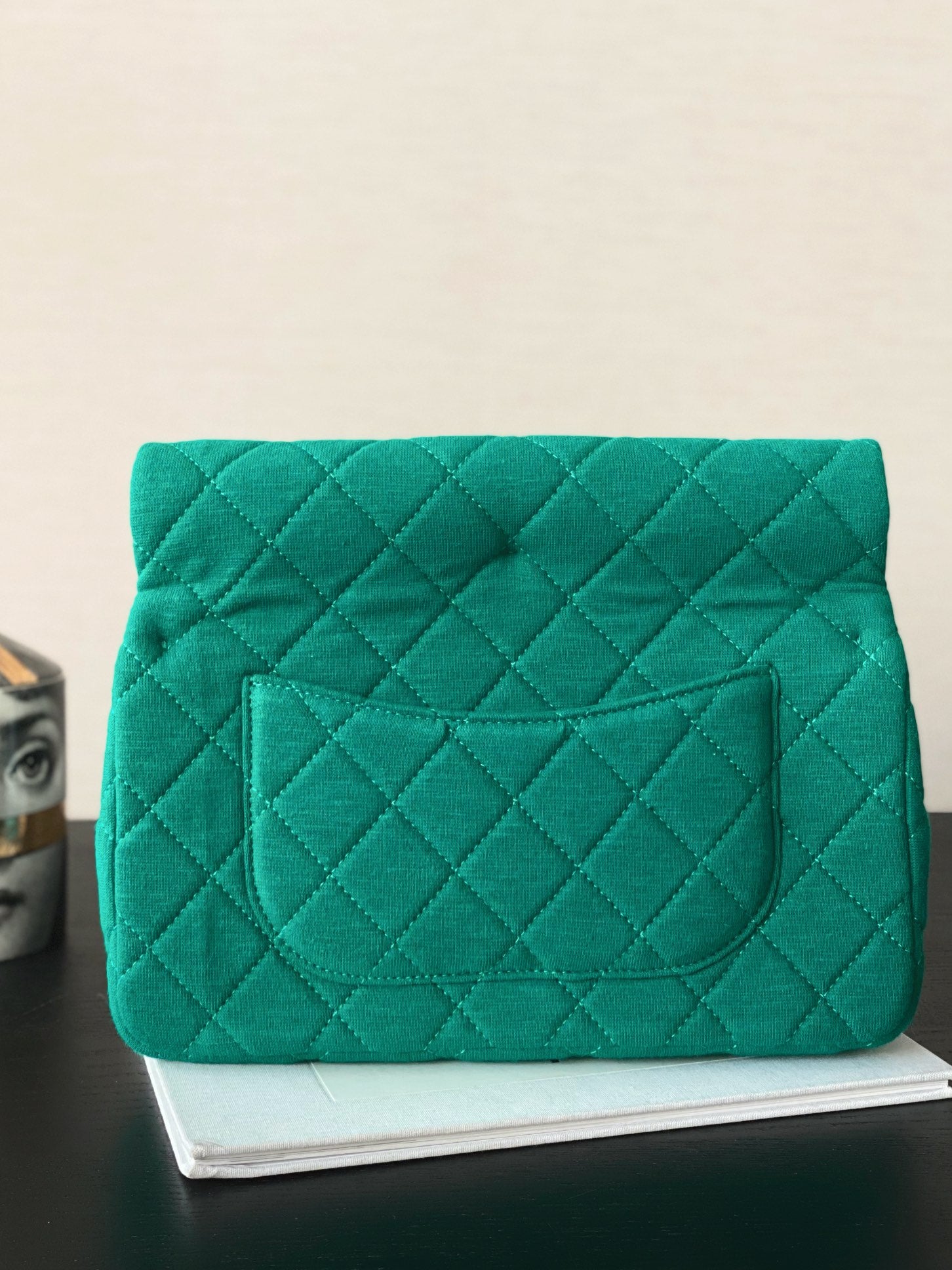 Chanel Green Quilted Fabric Classic Flap Bag with Gold Hardware