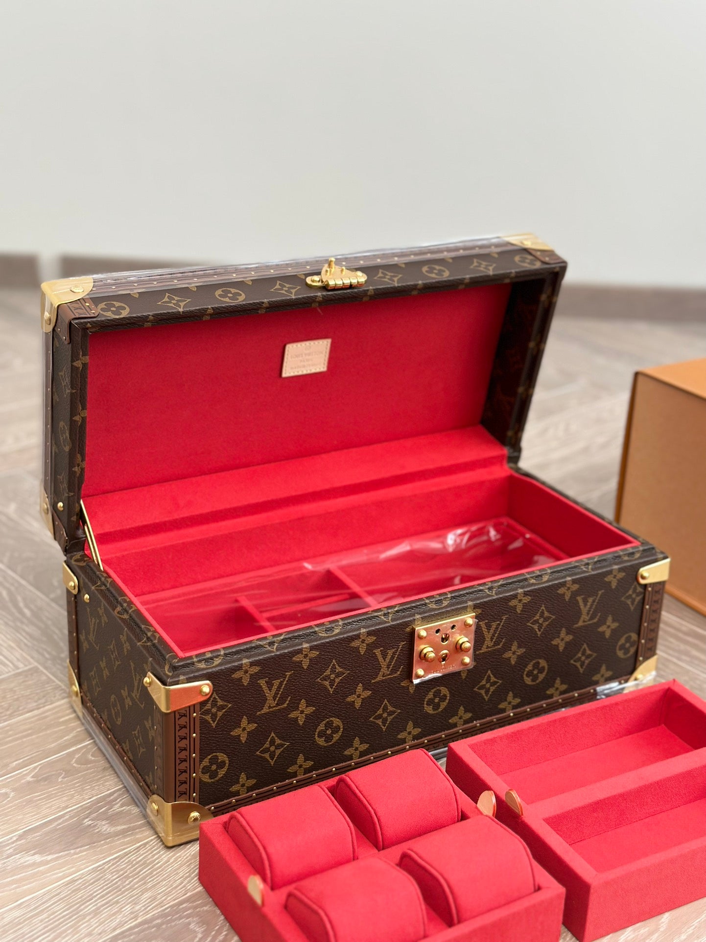 Luxury Monogram Jewelry Trunk Organizer with Pink Velvet Interior