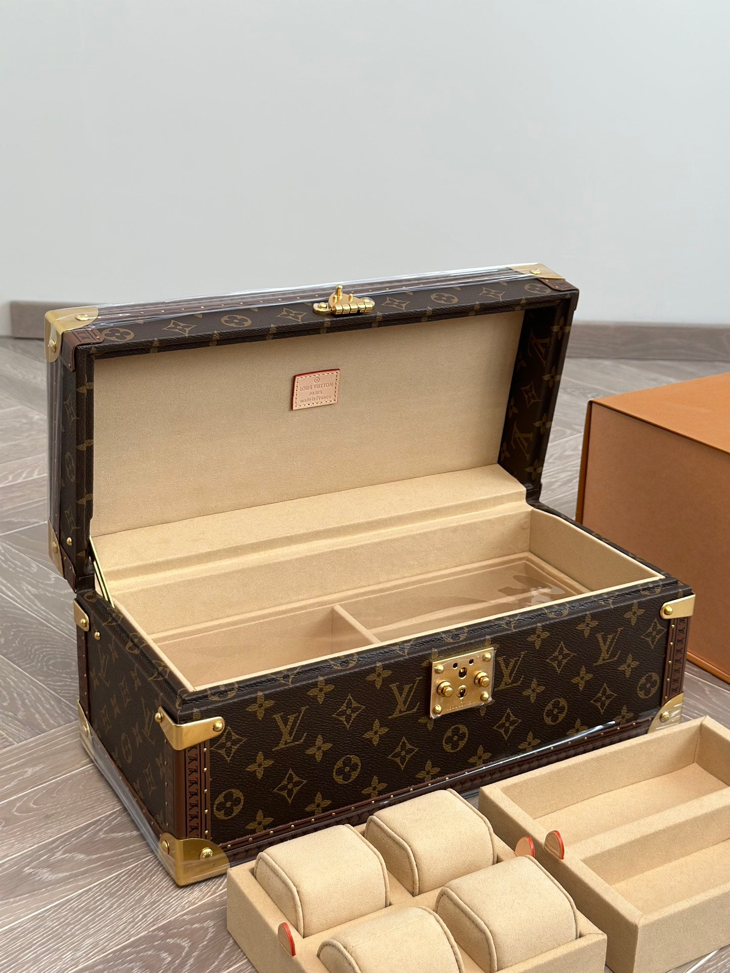 Luxury Monogram Jewelry Trunk Organizer with Pink Velvet Interior