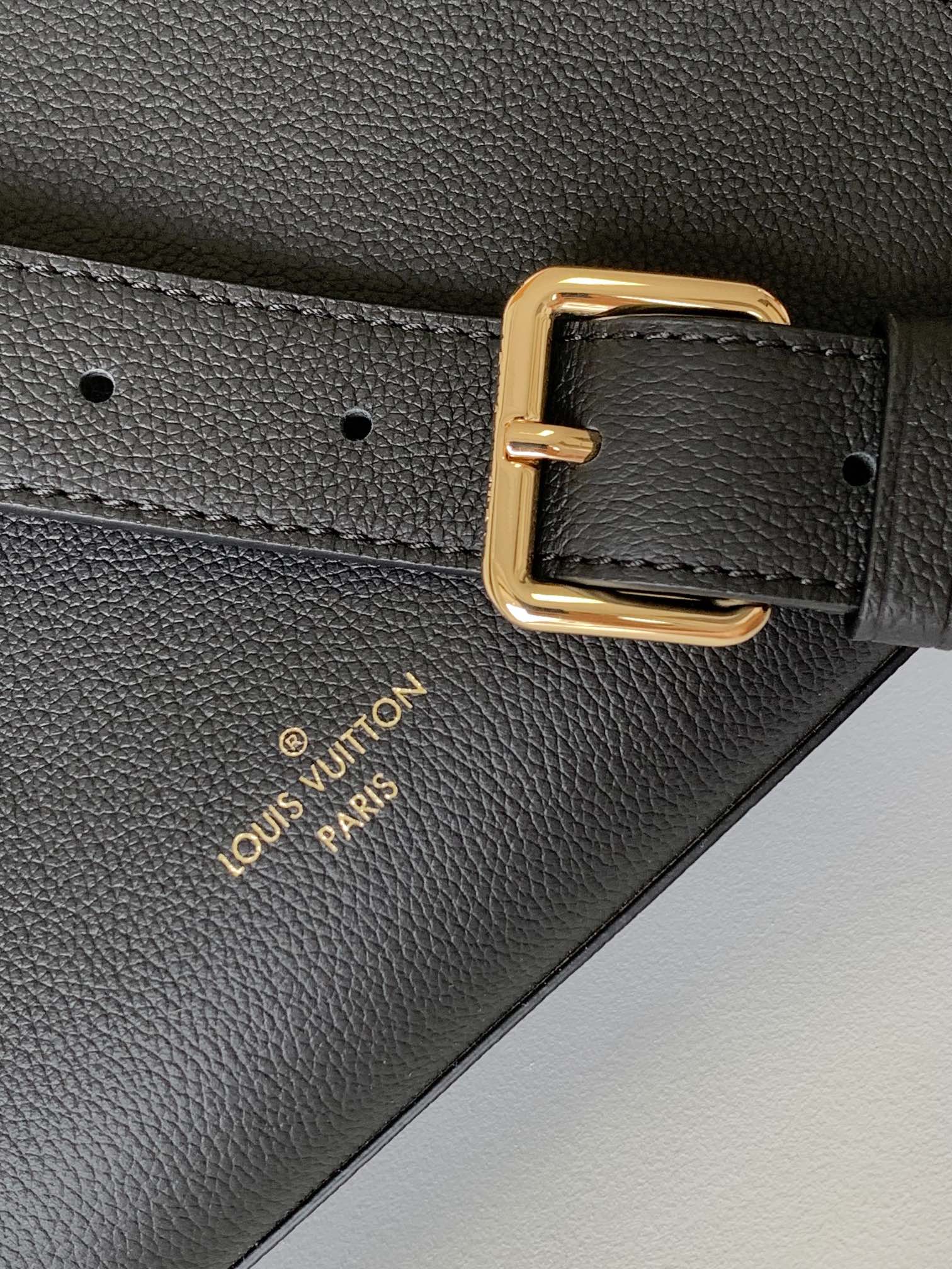 Louis Vuitton Black Textured Leather Top Handle Tote Bag with Gold Hardware