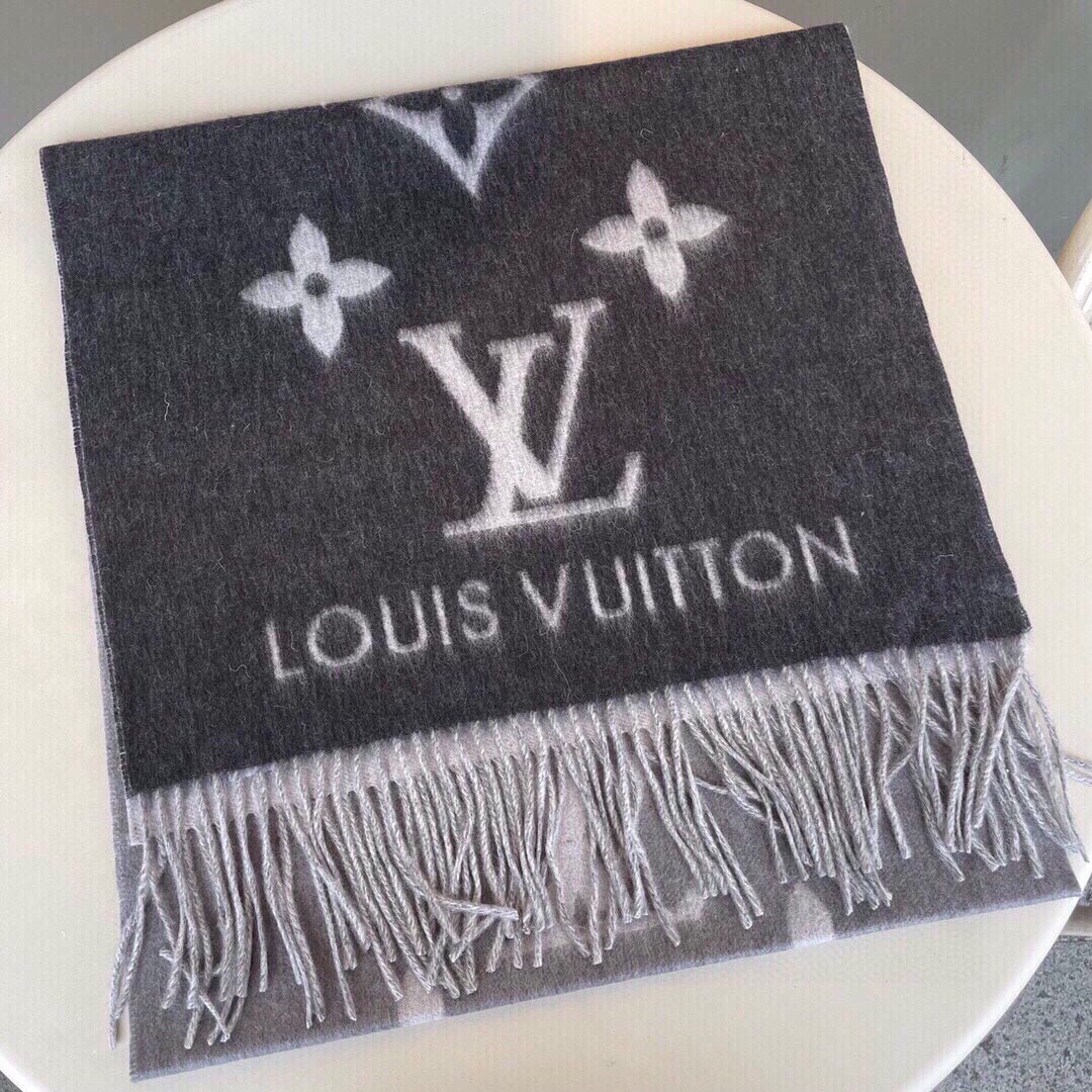 Louis Vuitton Reykjavik Gradient Scarf - Grey and Black Monogram Cashmere with Fringe