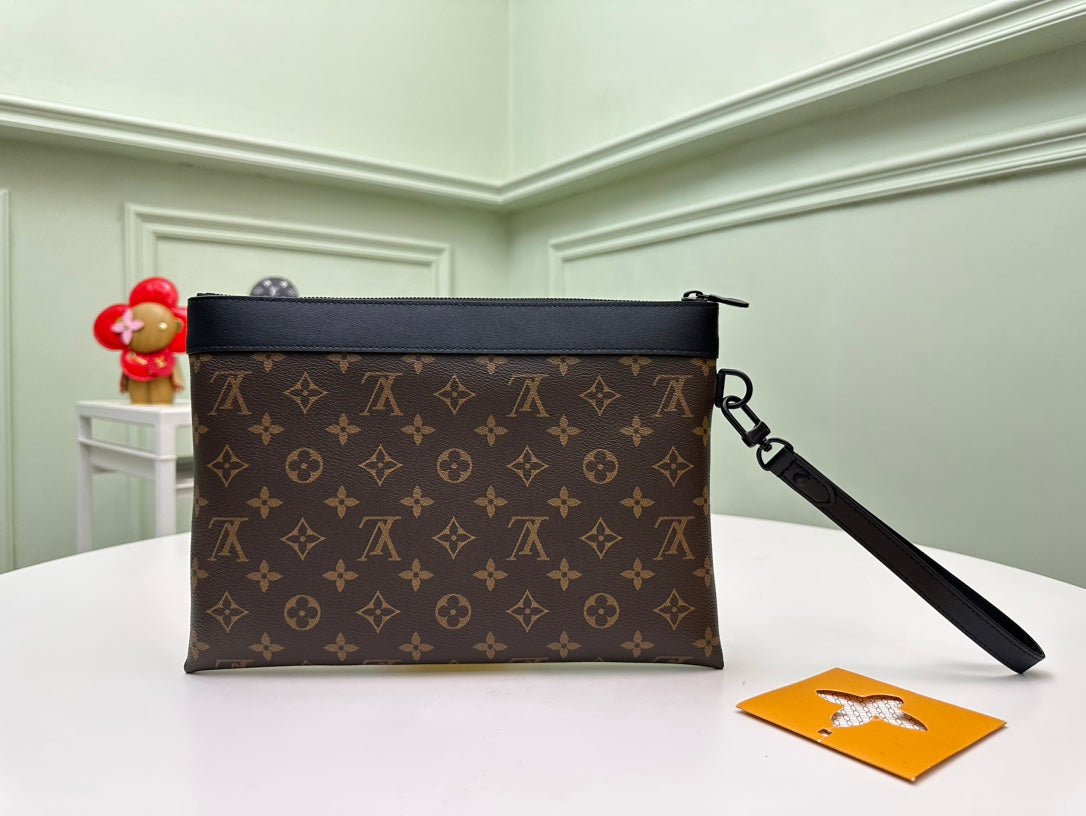 Louis Vuitton Classic Brown Monogram Zippered Pouch Clutch with Wrist Strap