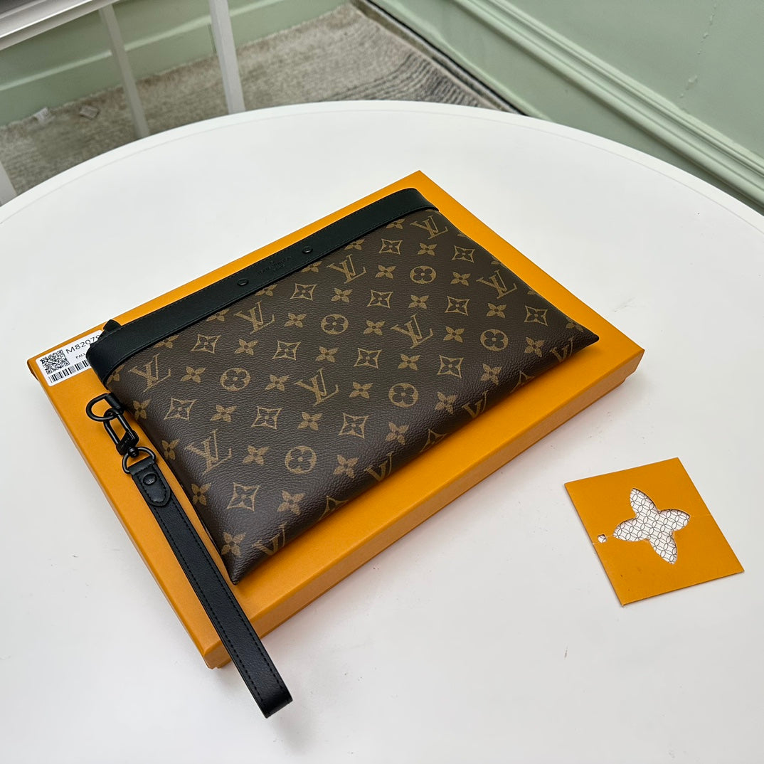 Louis Vuitton Classic Brown Monogram Zippered Pouch Clutch with Wrist Strap