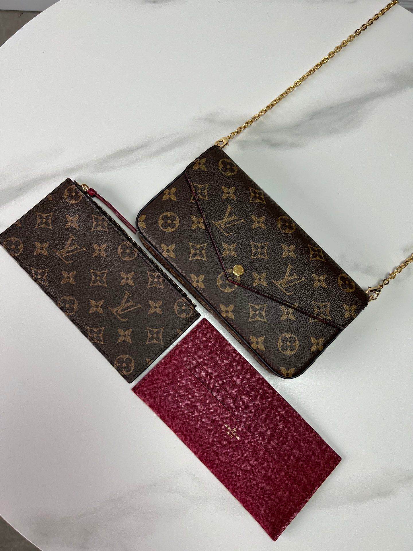 Louis Vuitton Classic Brown Monogram Envelope Clutch Bag with Gold Chain Strap
