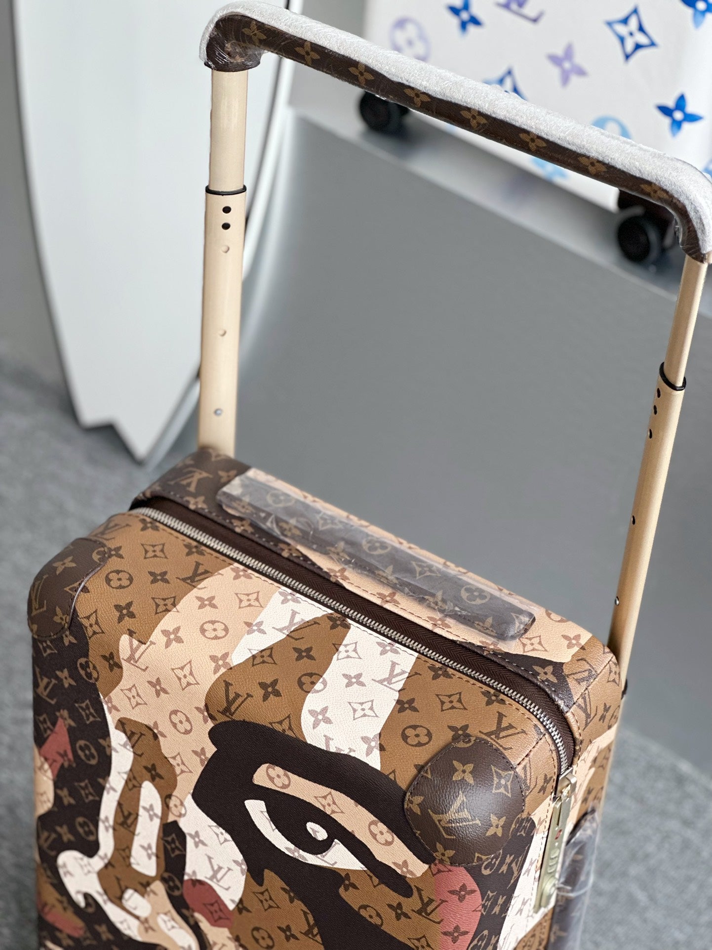 Brown Artistic Face Print Hardshell Spinner Luggage Suitcase